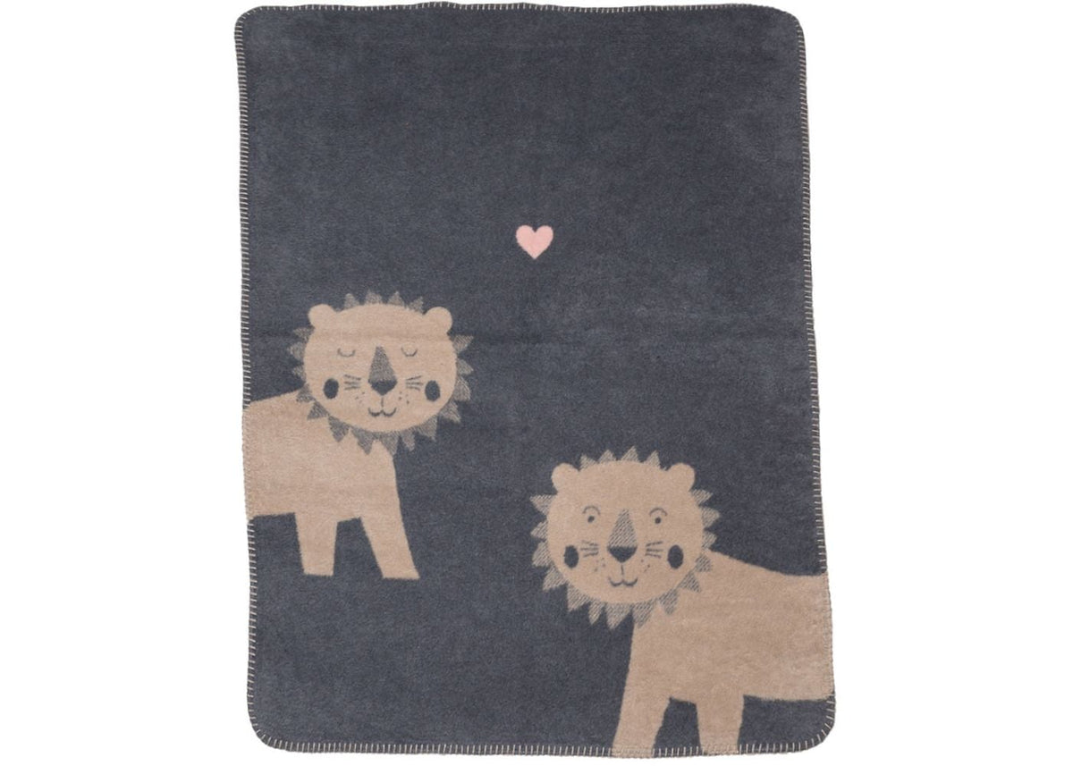 Personalized Mila Blanket – Lions In Love, grey