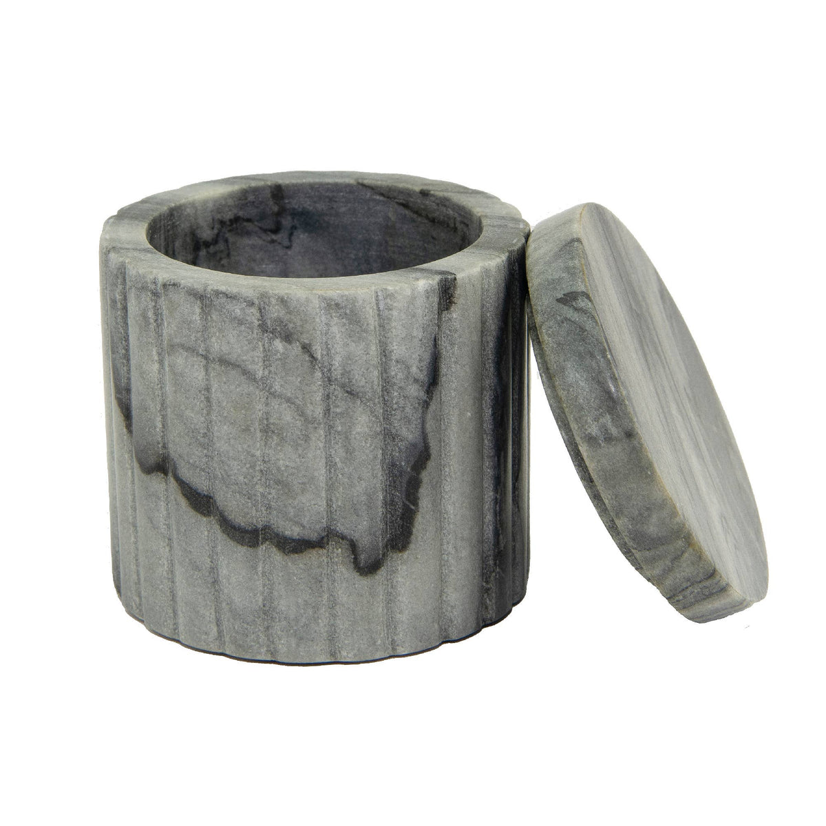 Grey ribbed Marble Canister