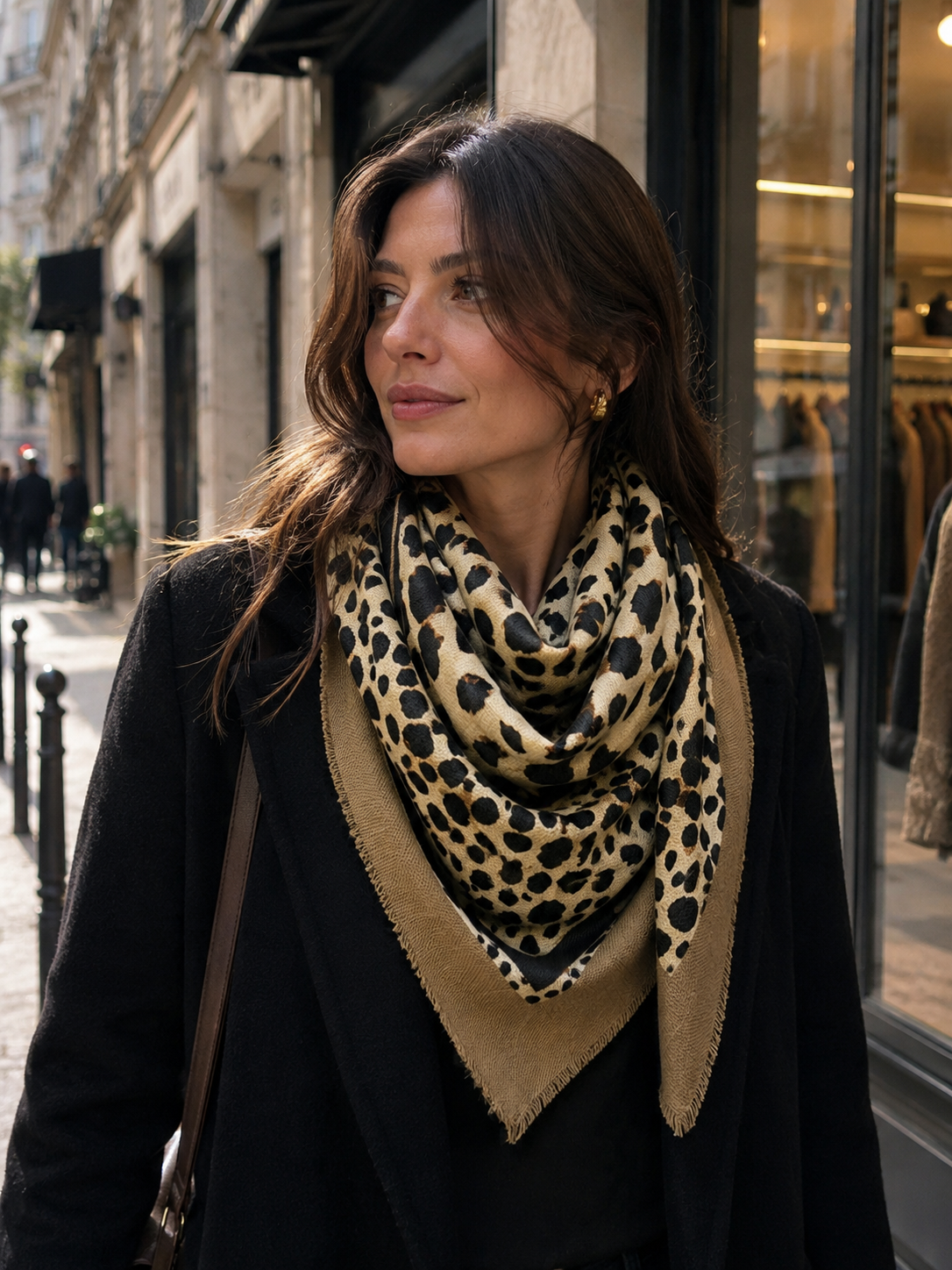 leopard square scarf - camel