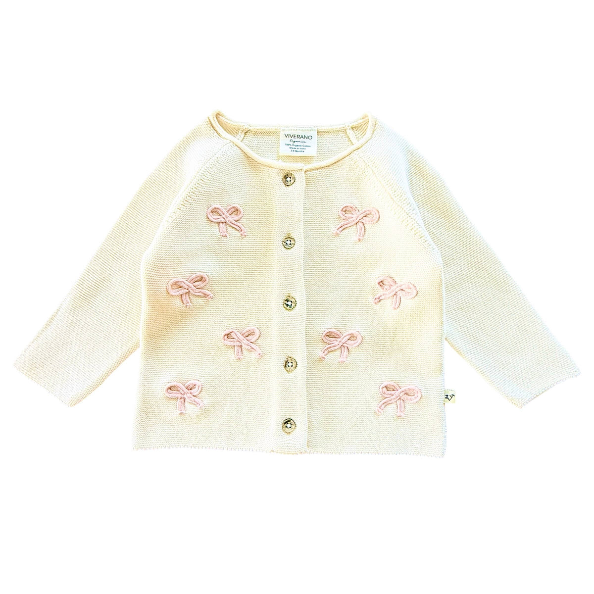 Gilet bébé en maille avec nœud papillon et boutons (bio)