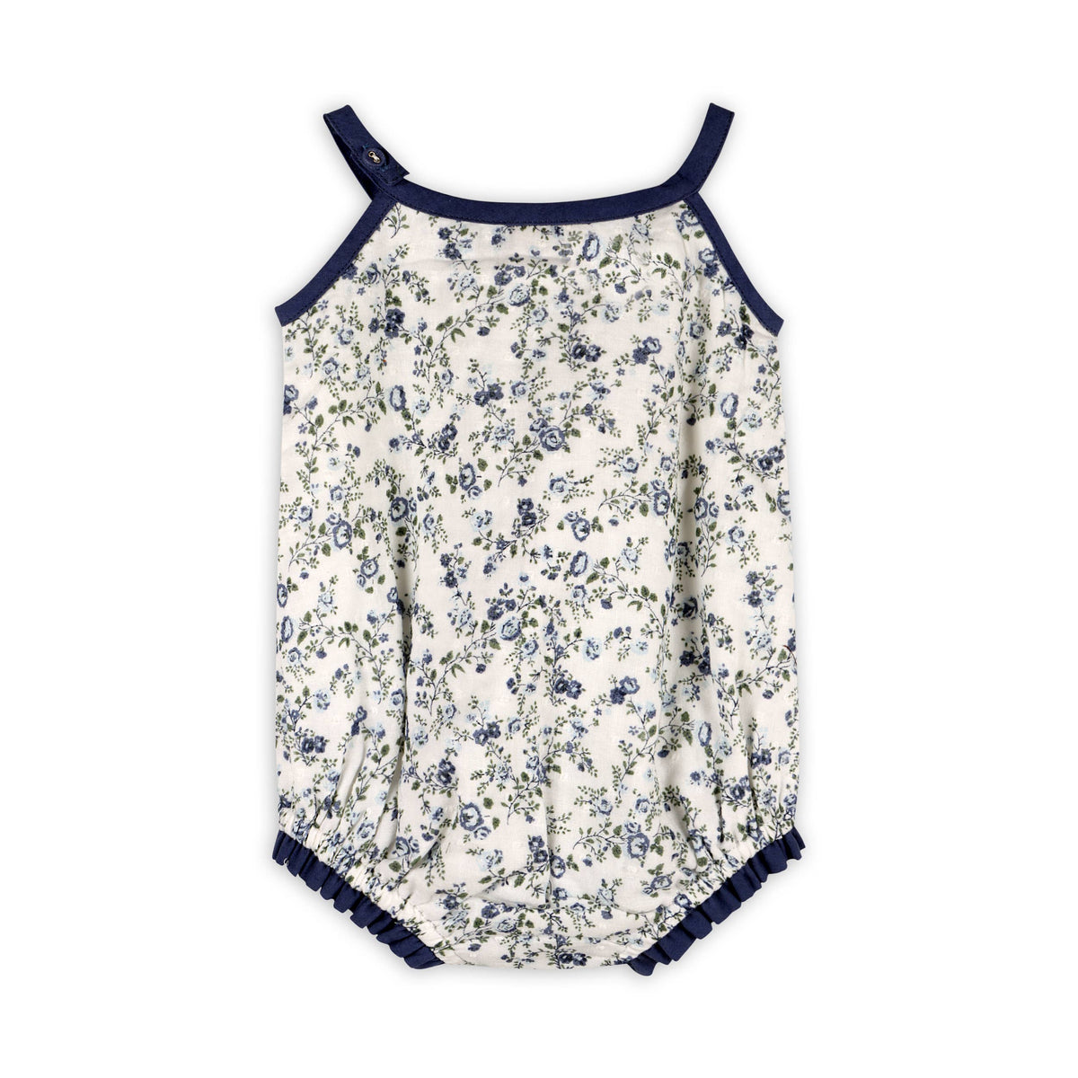 Navy Floral Muslin Baby Romper + Headband (organic)