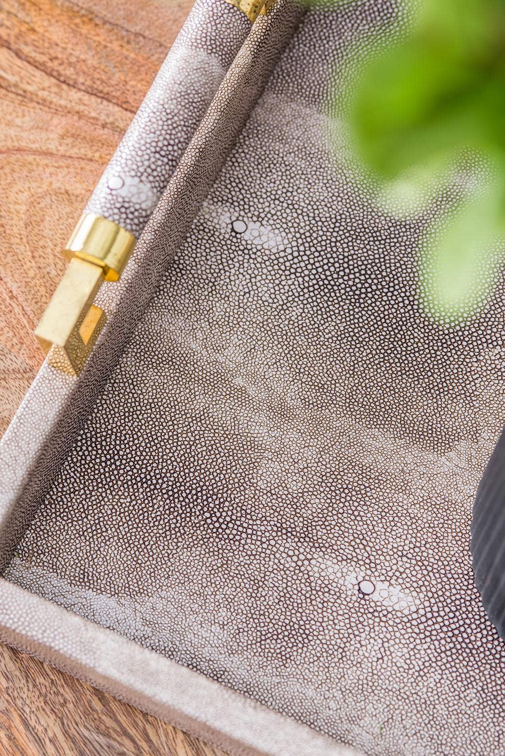 Grey Decorative faux leather Tray