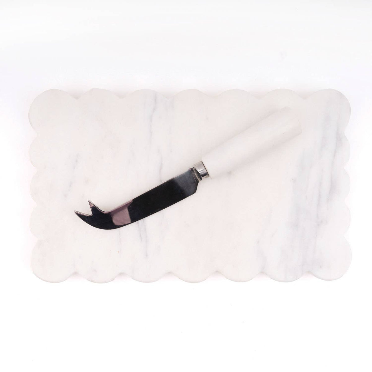 White Marble Scalloped Cheese Board & Knife Set