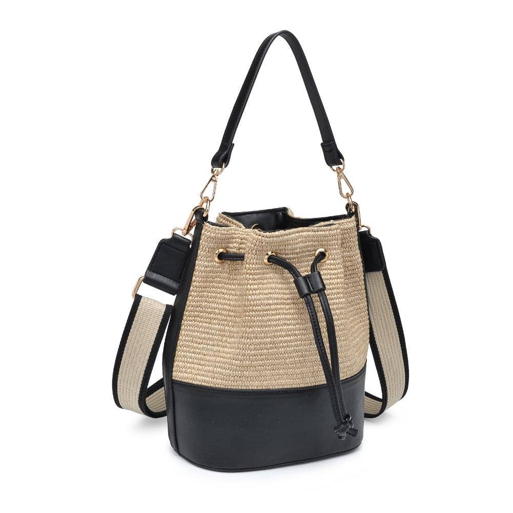 Sac bandoulière en cuir végétalien et raphia