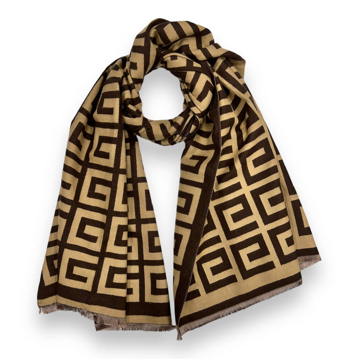 Big Maze print cashmere blend winter scarf - mocha