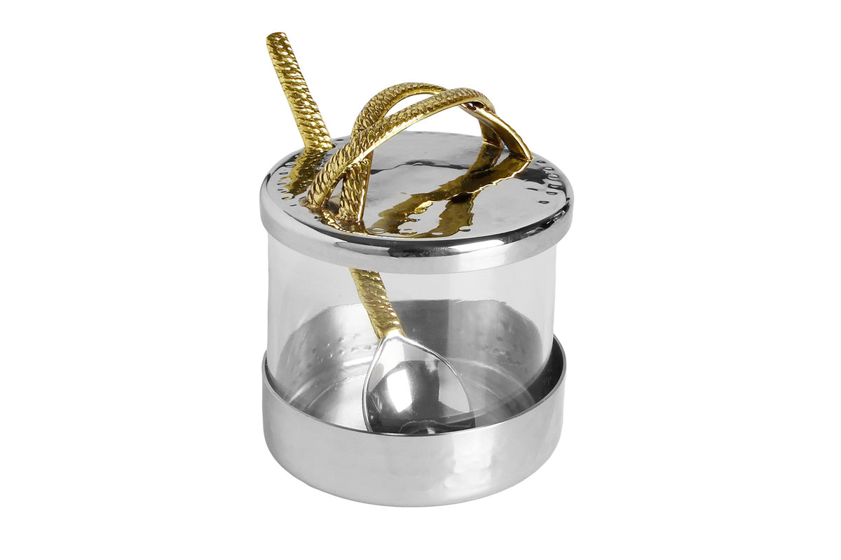 Glass Honey Dish - Gold/ Nickel