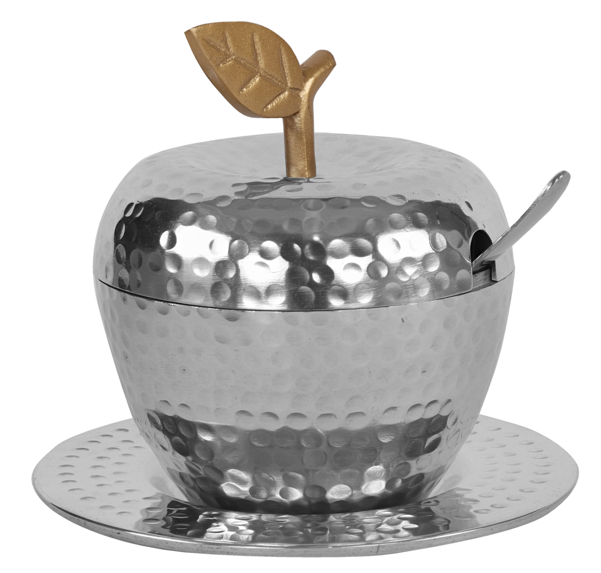 Honey Dish Steel Hammered w/ Tray & Spoon