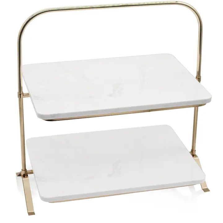Présentoir à gâteaux à deux étages en marbre blanc