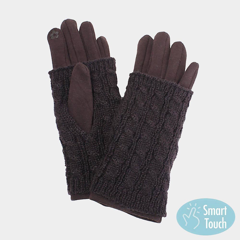 3 IN 1 Cable Knit Touch Smart Gloves - brown