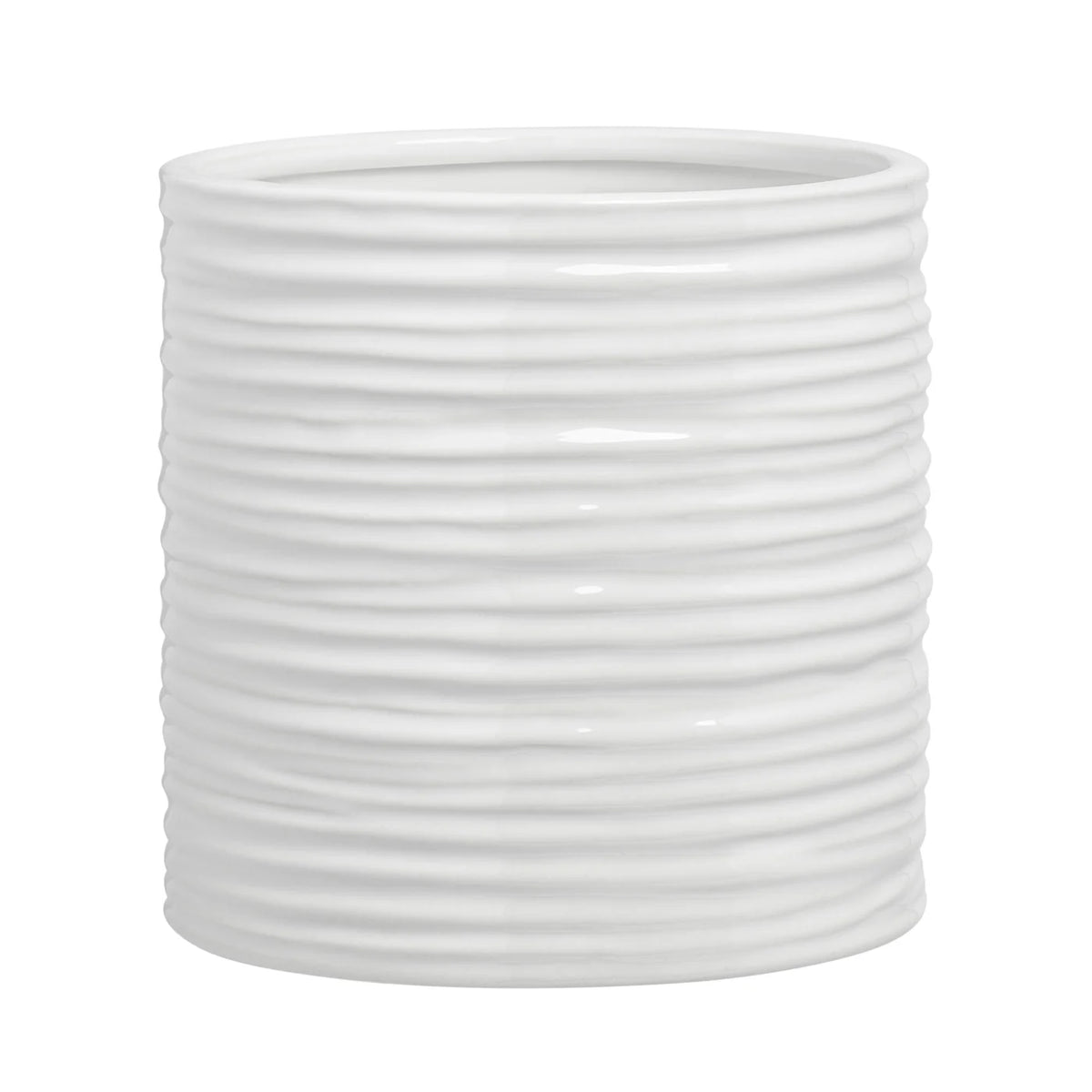 Vase - Cylinder Ripple White Ceramic - 6"h