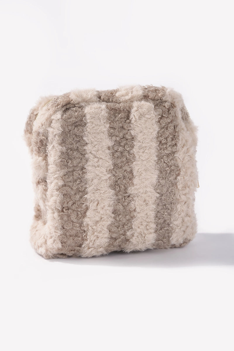 Teddy Striped Square Makeup Bag Brun