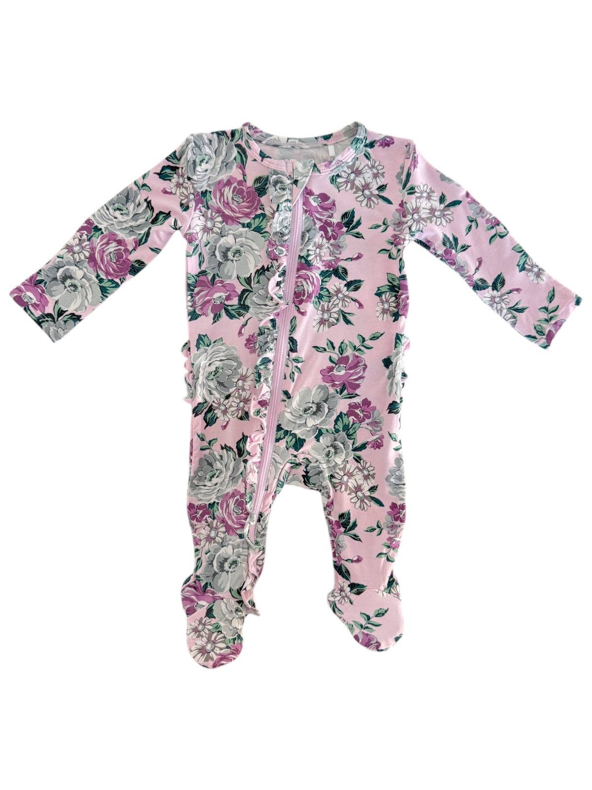 2-Way Zip Ruffle Footie, Blissful Blossoms