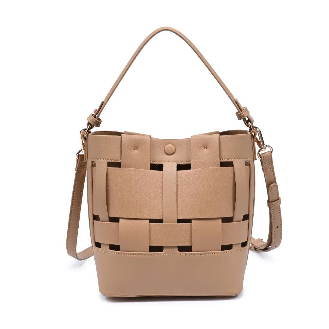 Sac seau à empiècements tressés - naturel