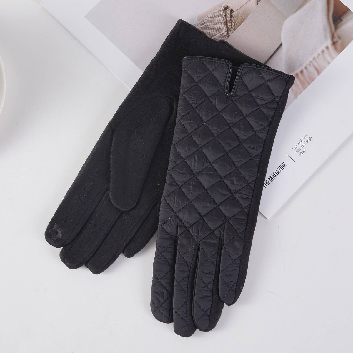 Gants à ouverture centrale matelassée - noirs