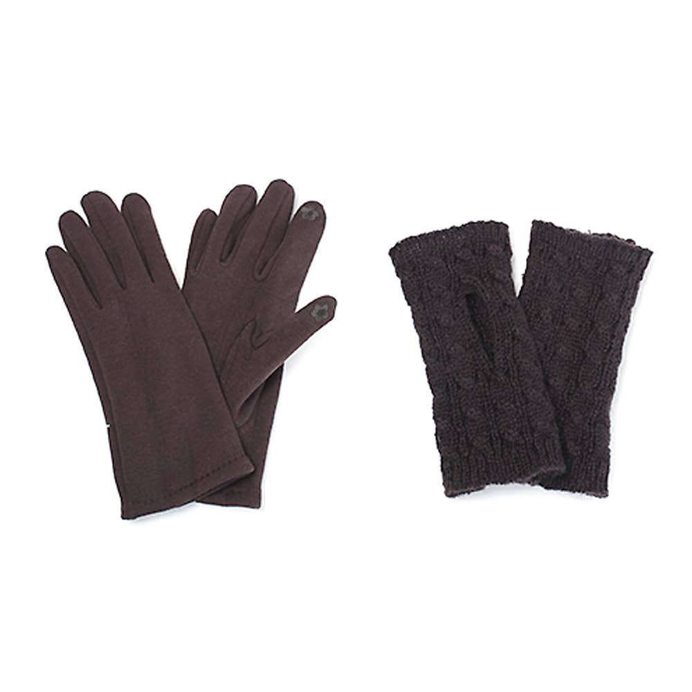 3 IN 1 Cable Knit Touch Smart Gloves - brown