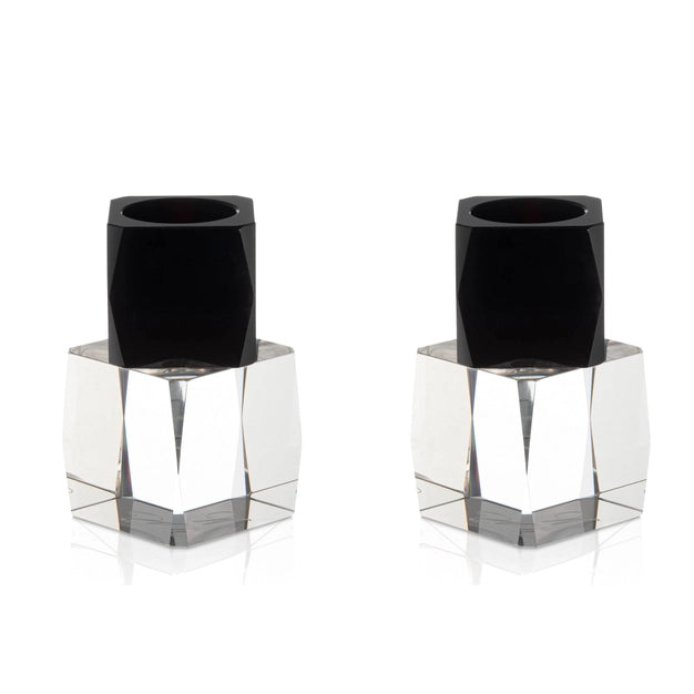 Bougeoirs à bougies chauffe-plat en forme de cube en cristal - Transparent et noir - Lot de 2
