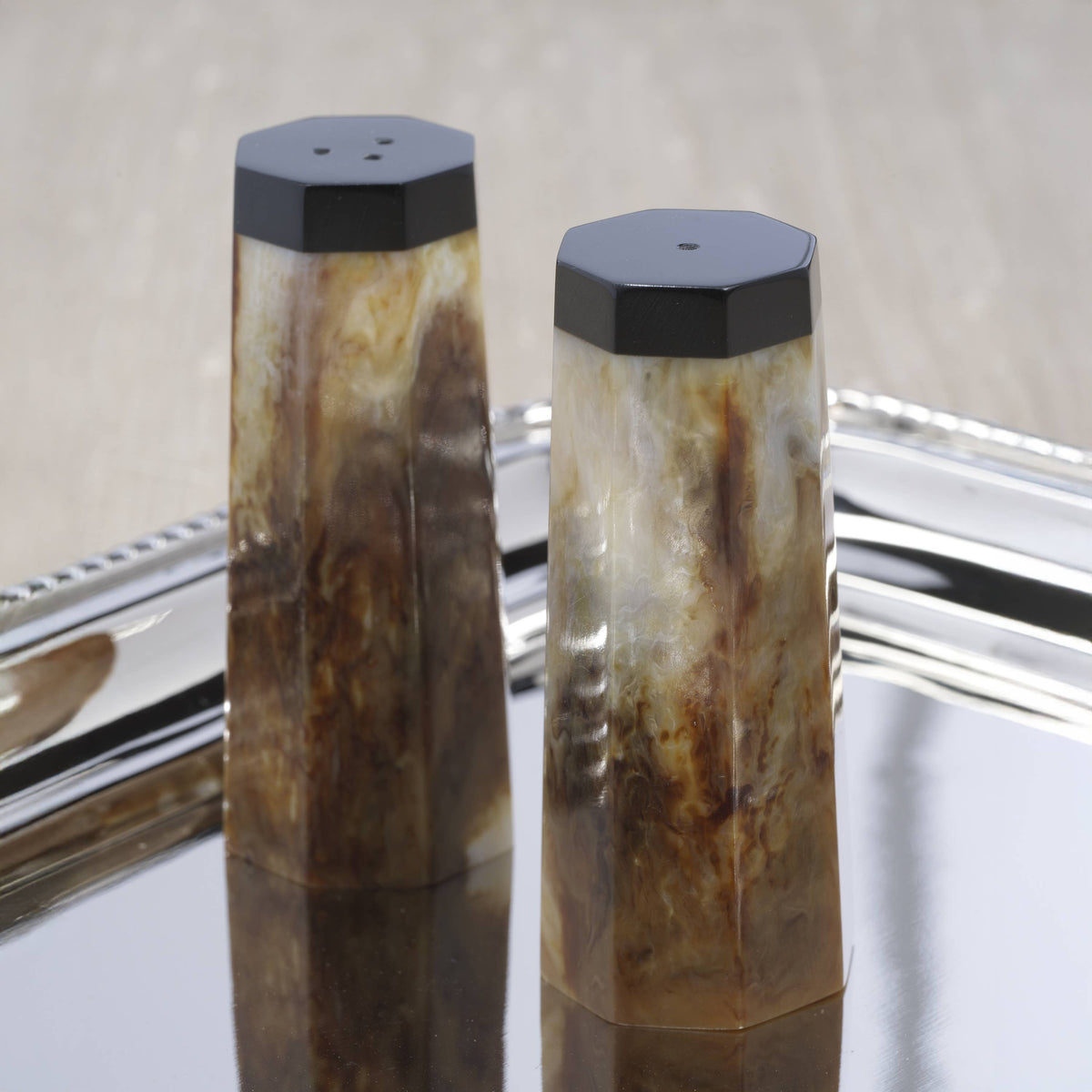 Burl Wood Design Resin Salt and Pepper Shaker Set