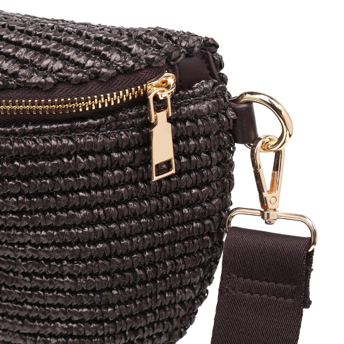 Grand sac banane tissé à carreaux - chocolat