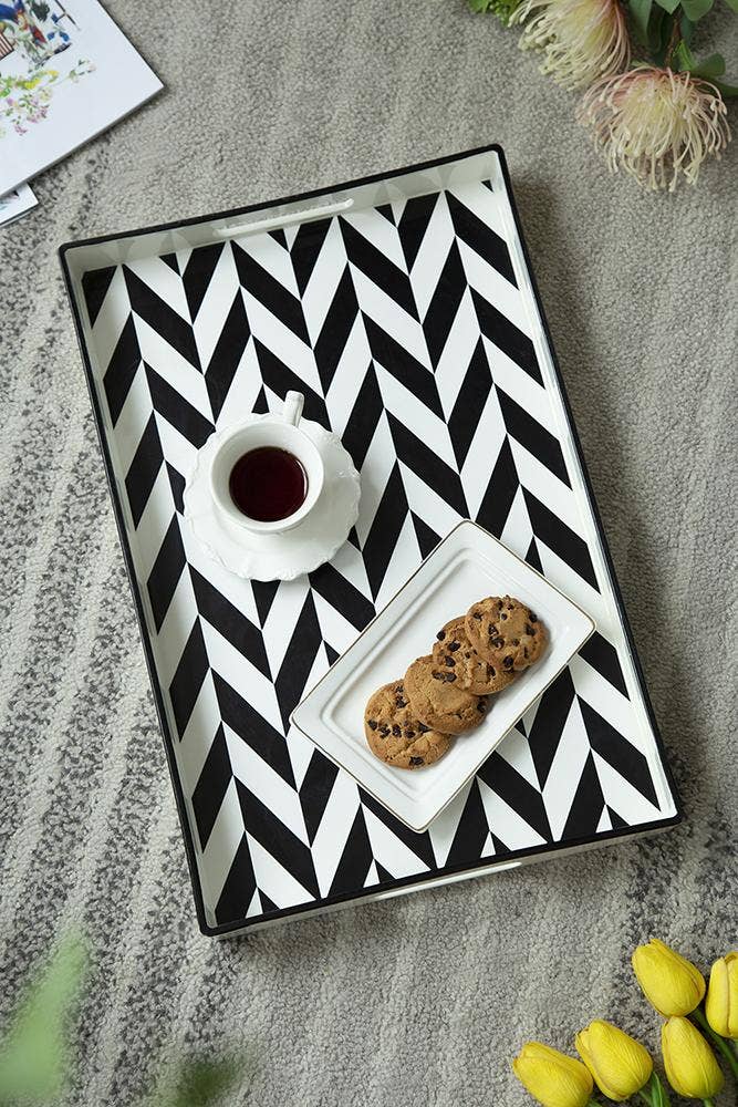 Black and white zigzag Tray- medium
