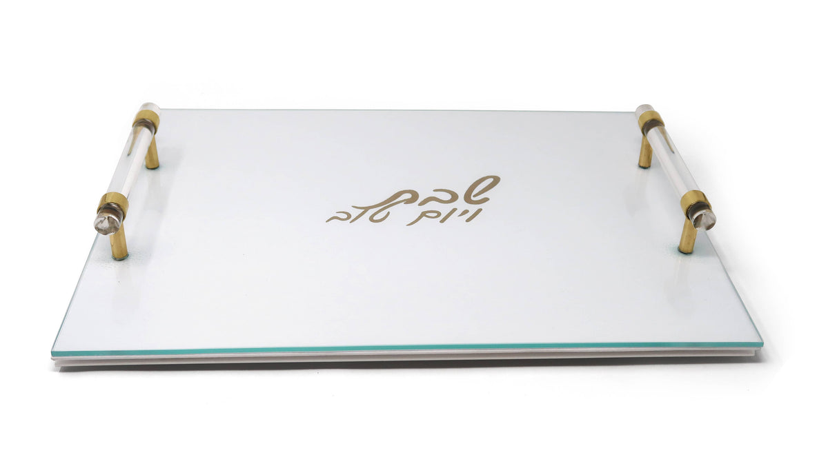 Leather Challah Board with Glass Top and Acrylic Handles