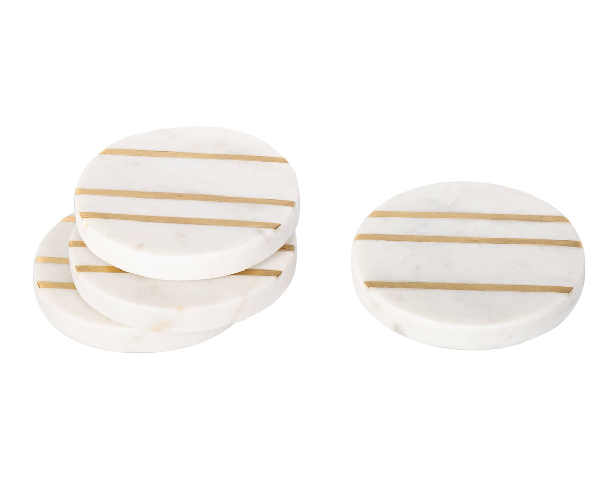 Round Marble Coasters with Inlay, set of 4