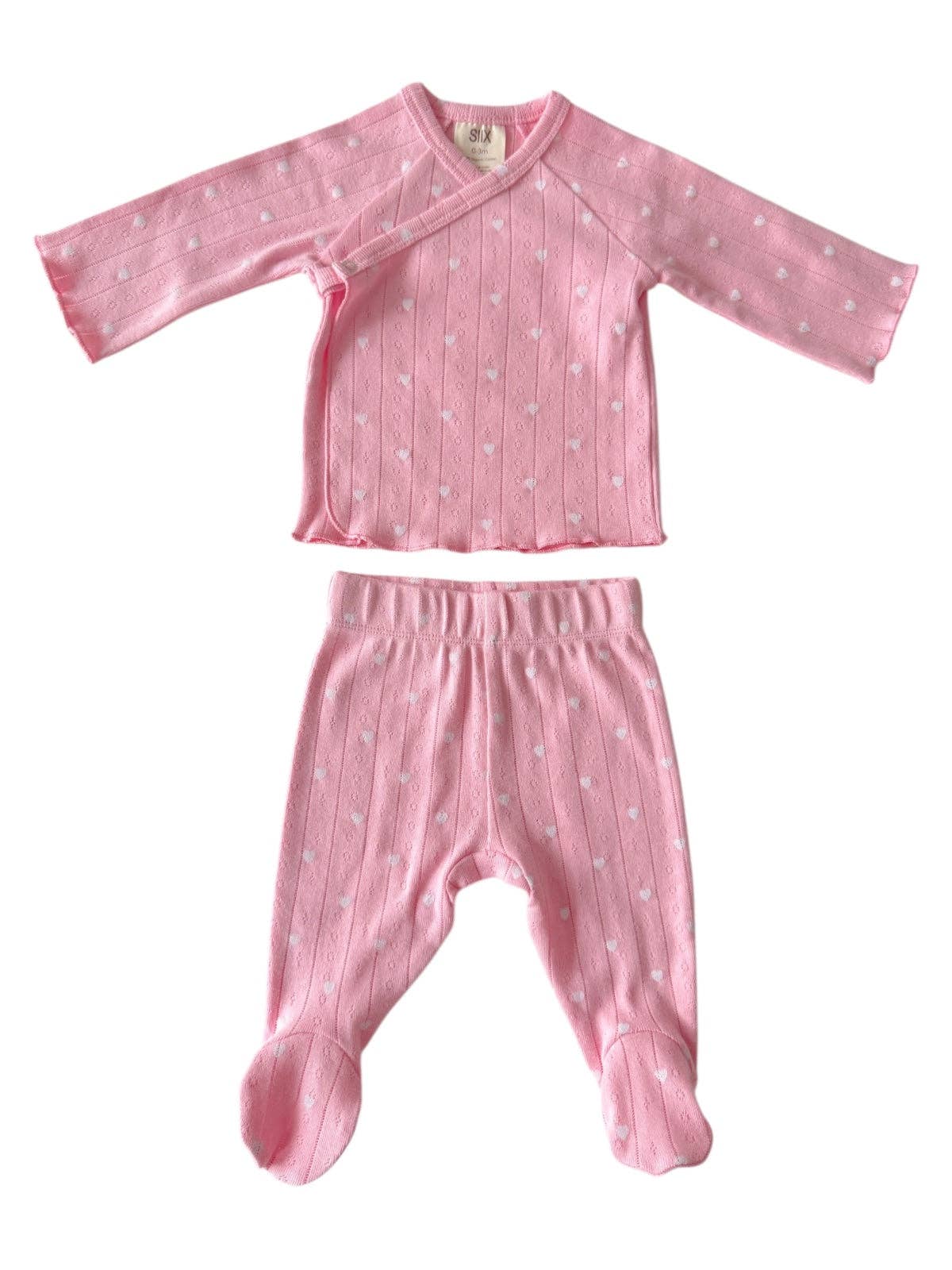 Pink with White Heart / Organic Pointelle Newborn Set