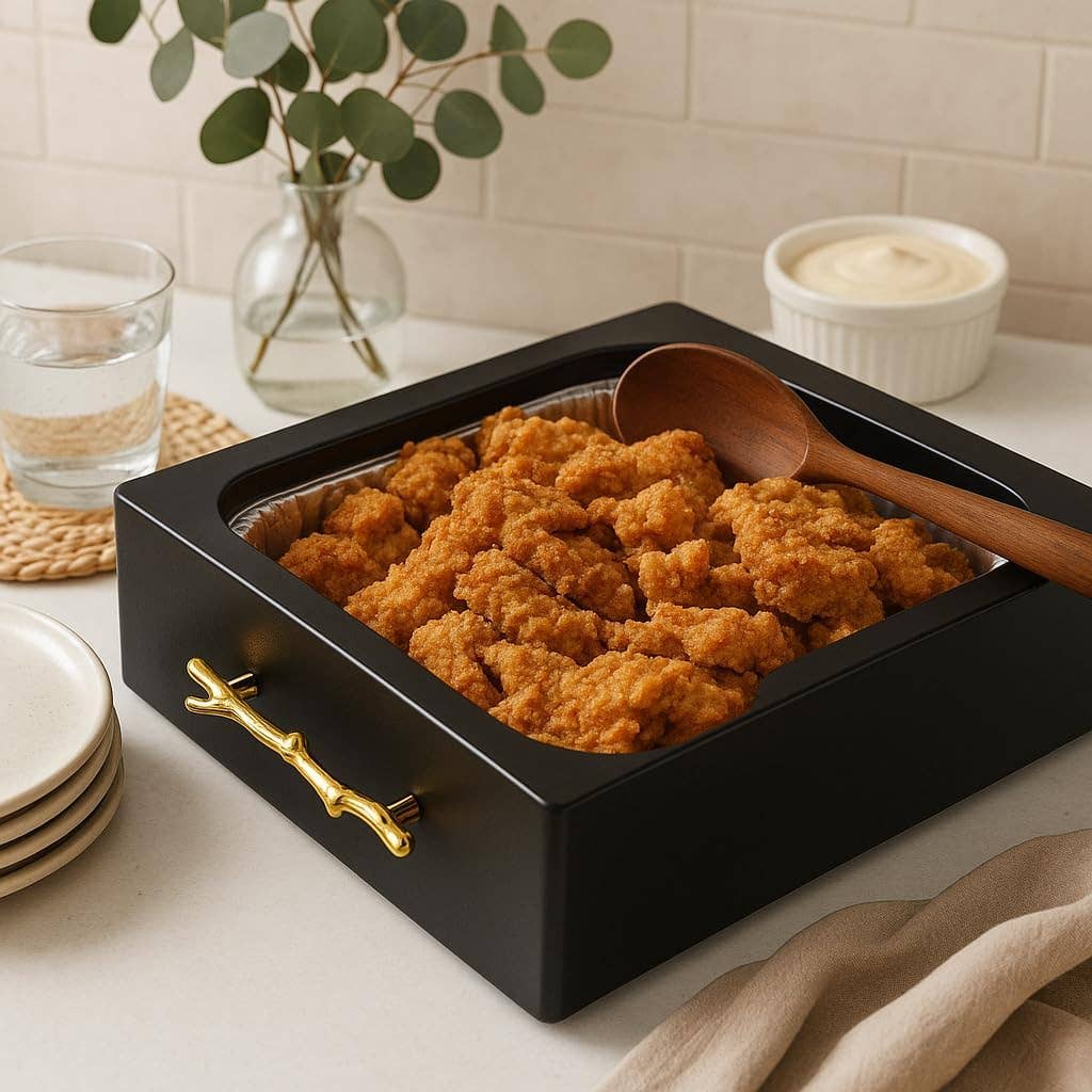 Plat de service transparent avec couvercle, noir et or
