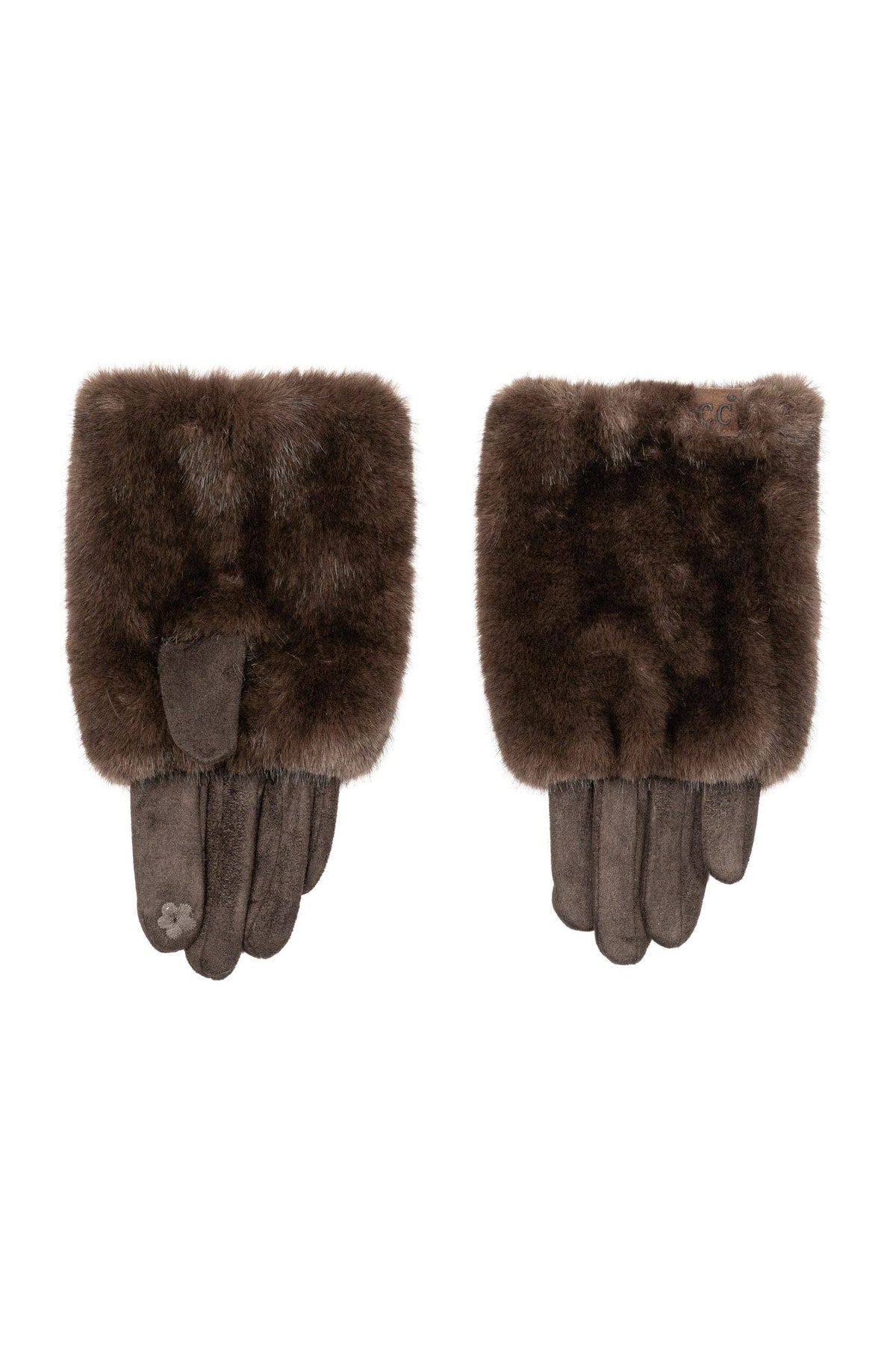 Chocolate brown faux Fur Cuff Gloves