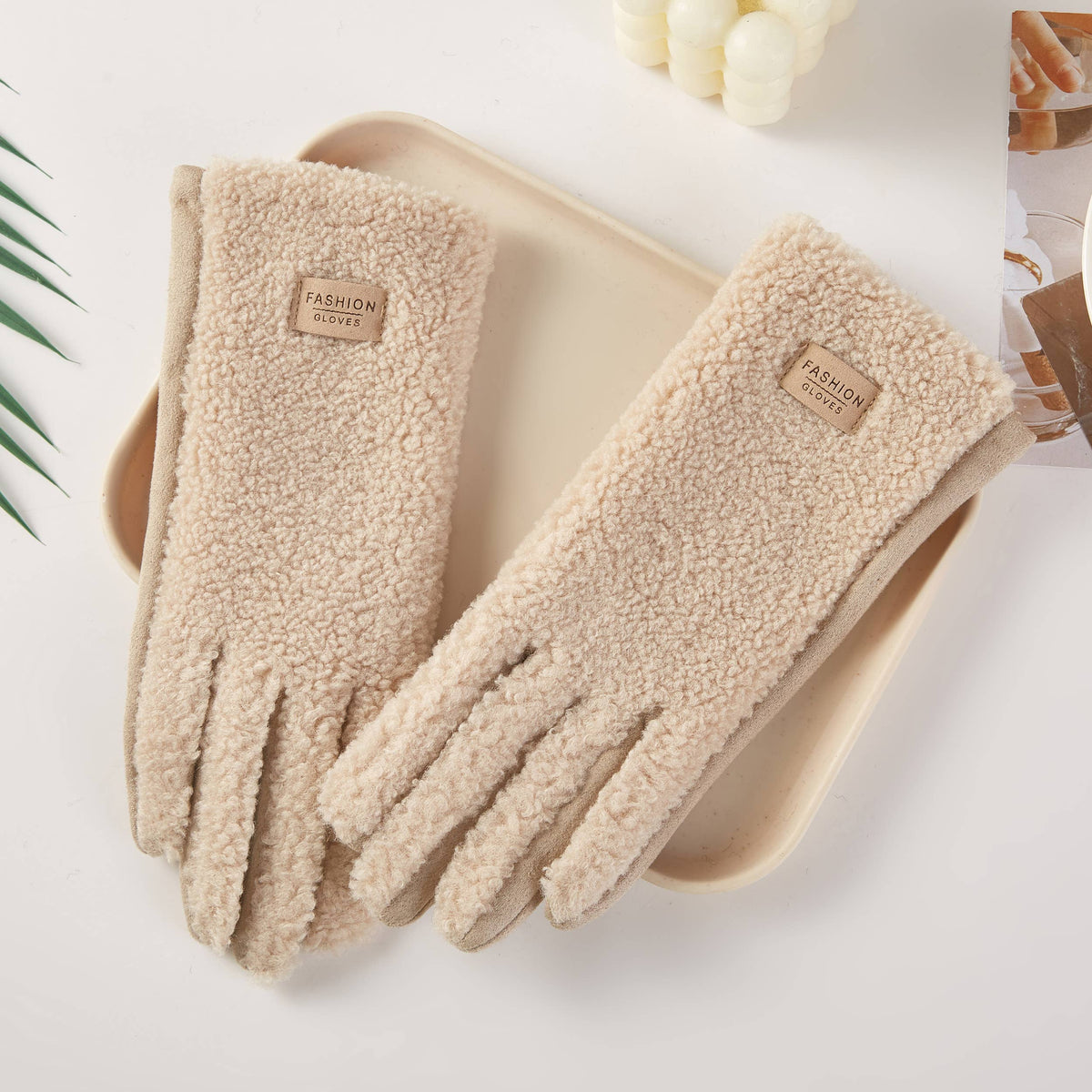 Teddy Faux Fur Winter Gloves - taupe