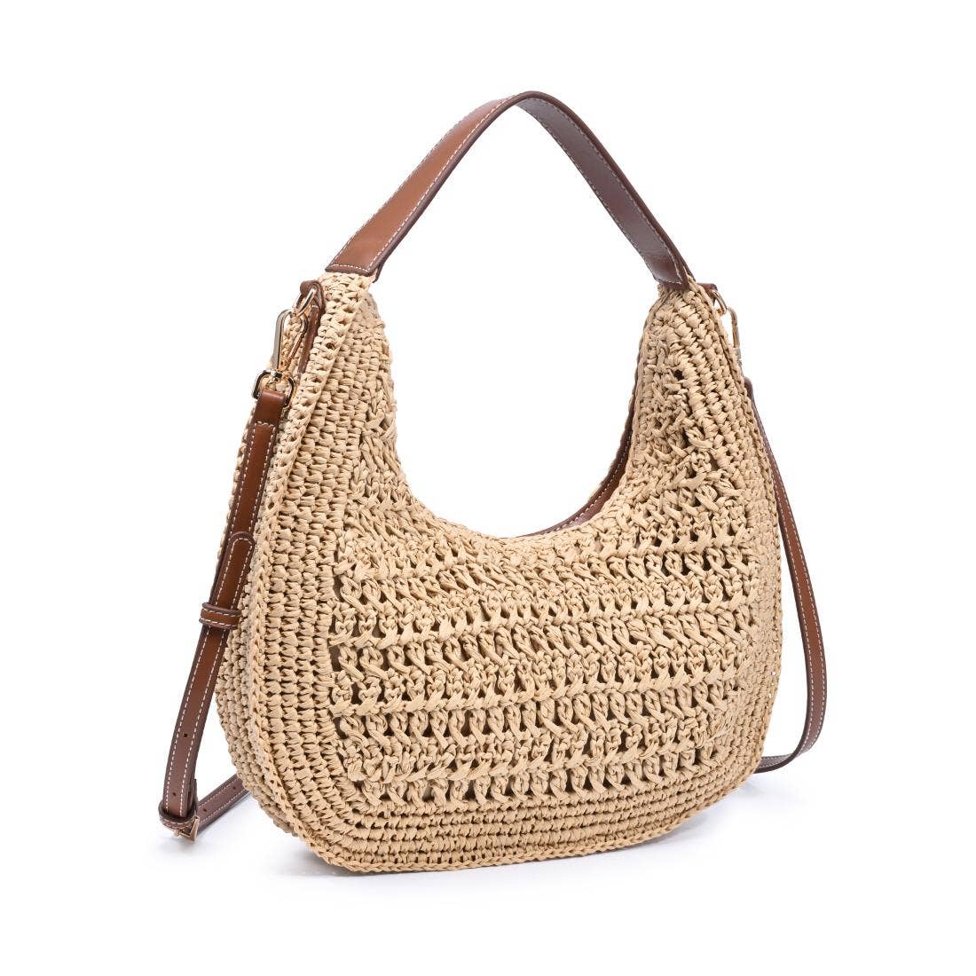 Sac à bandoulière tressée style hobo incurvé