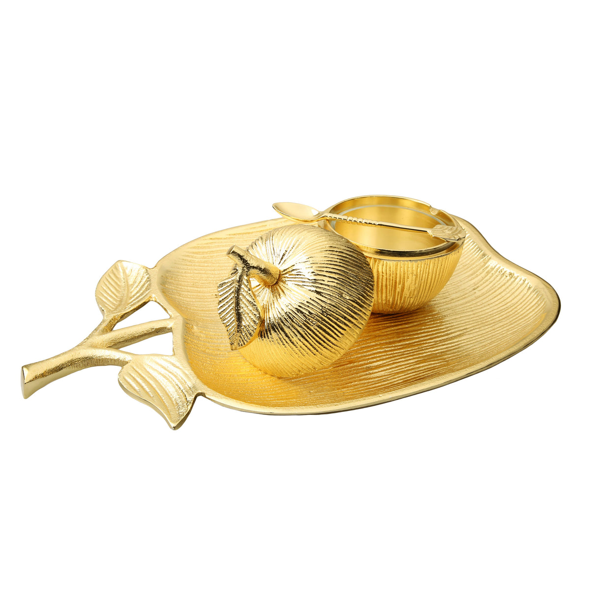 Grand plat en forme de pomme avec pot à miel amovible