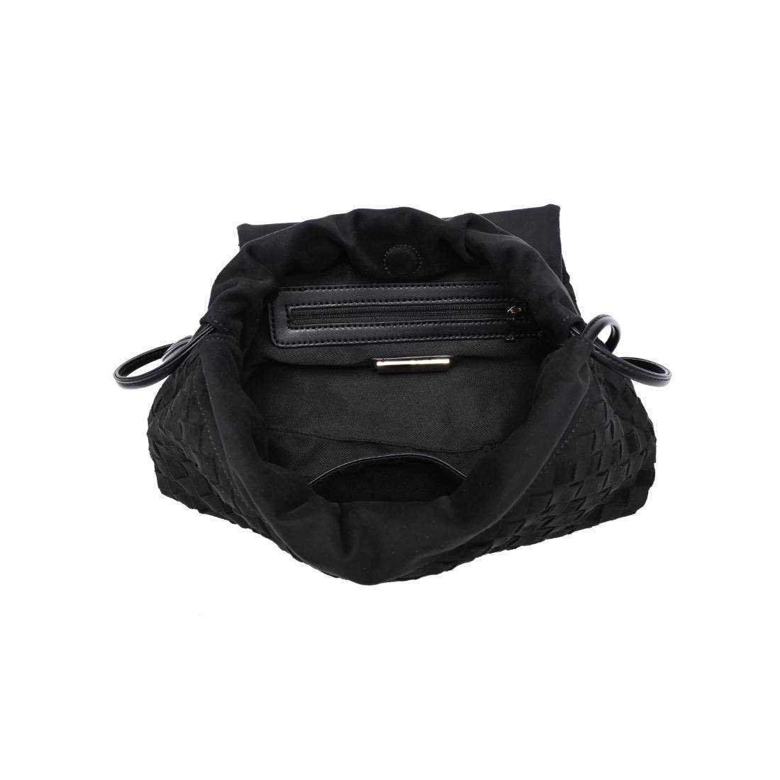 Woven suede flap Crossbody - black