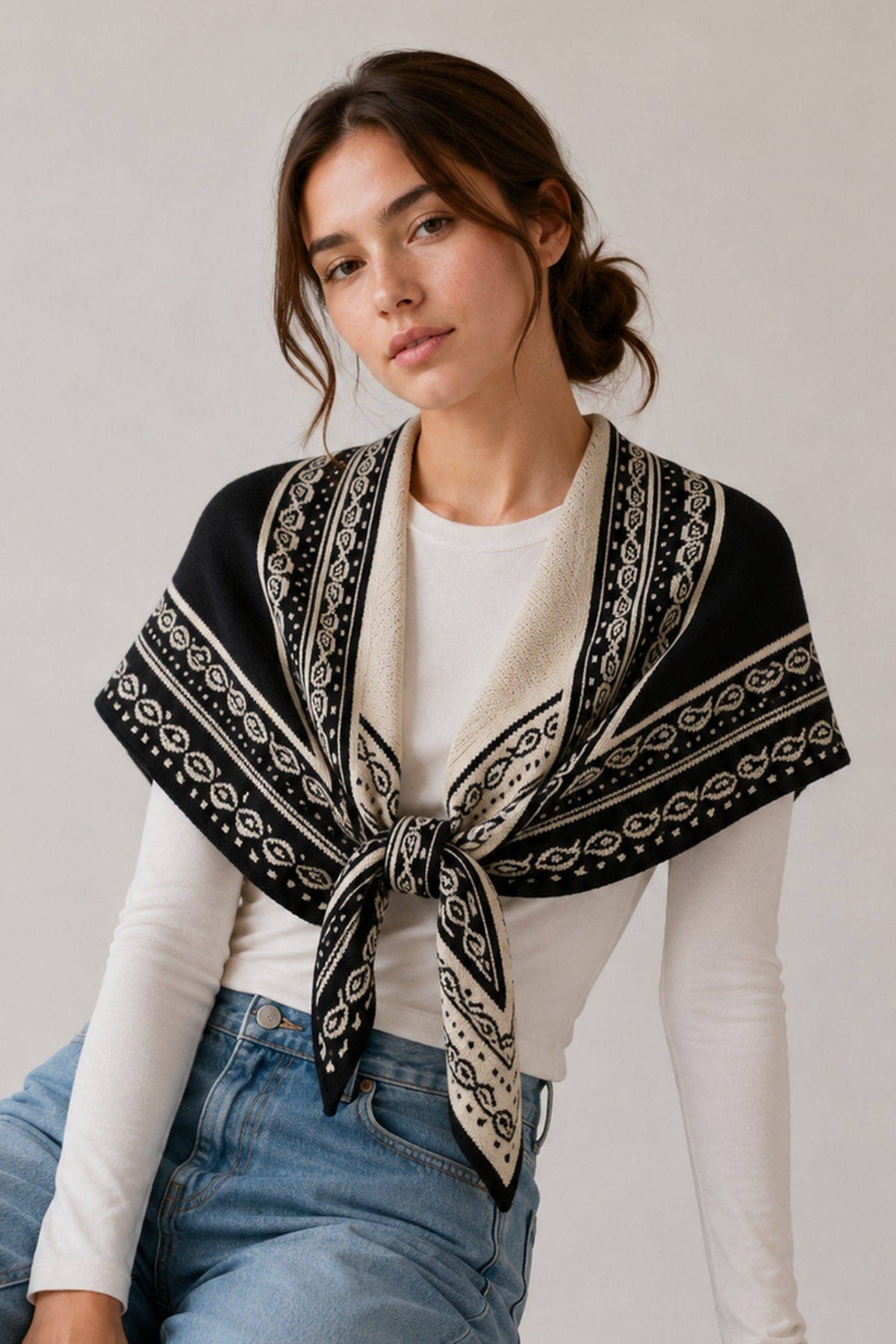 Paisley Border Triangle Knit Scarf
