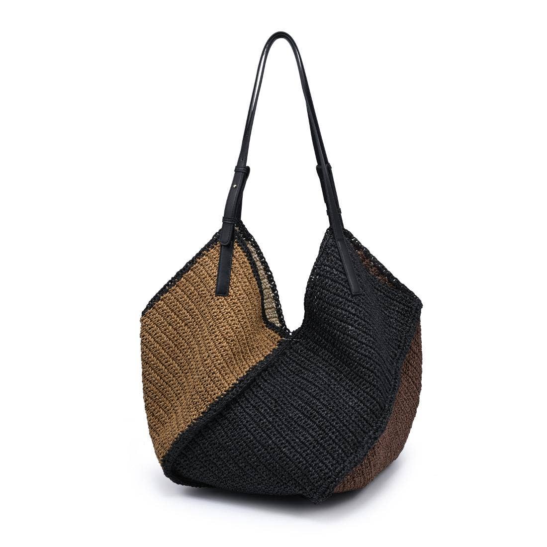 Cabas en raphia multicolore noir et naturel