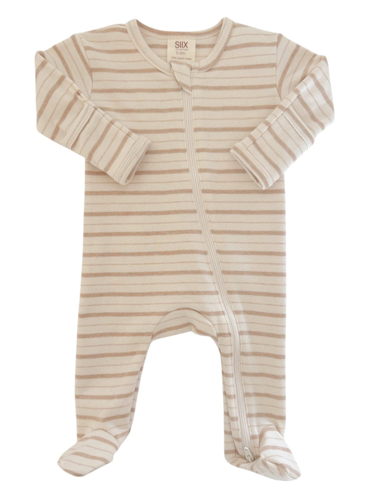 Biscuit Mixed Stripe / Organic 2-Way Zip Footie
