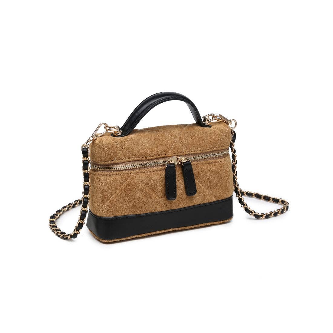 suede quilted vanity bag with chain
