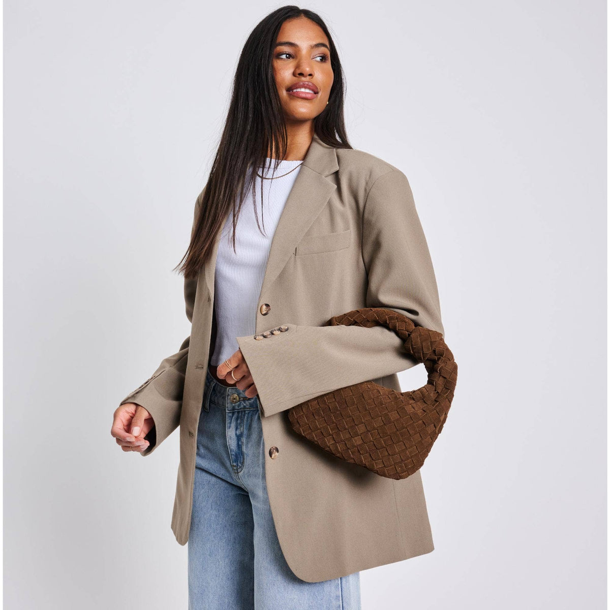 Pochette en cuir suédé tressé véritable - chocolat