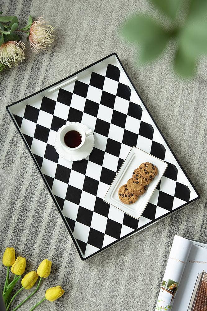 Black and white checkerboard Tray- large