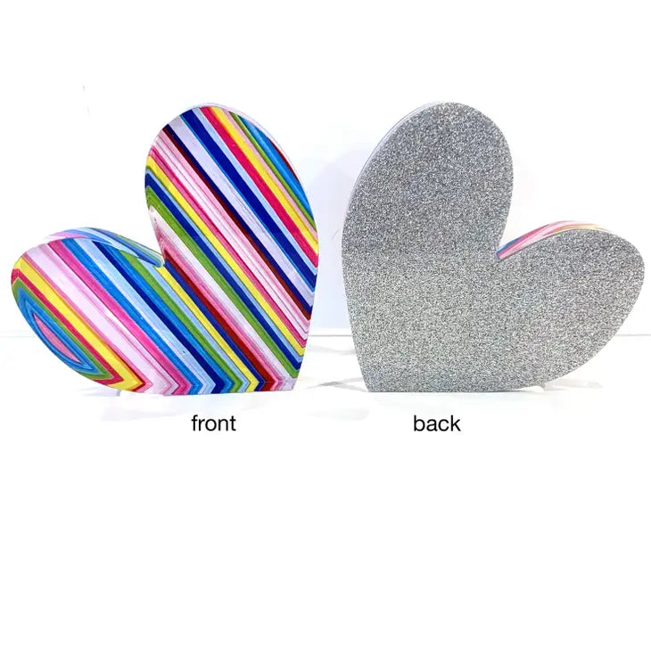 Acrylic Block - Multicolour Striped Heart Shaped