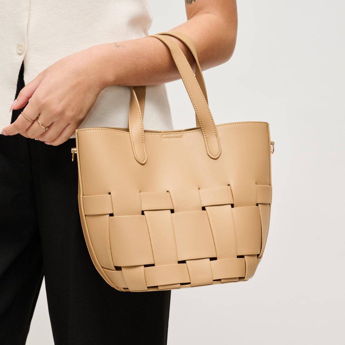 Woven-panel Tote - natural