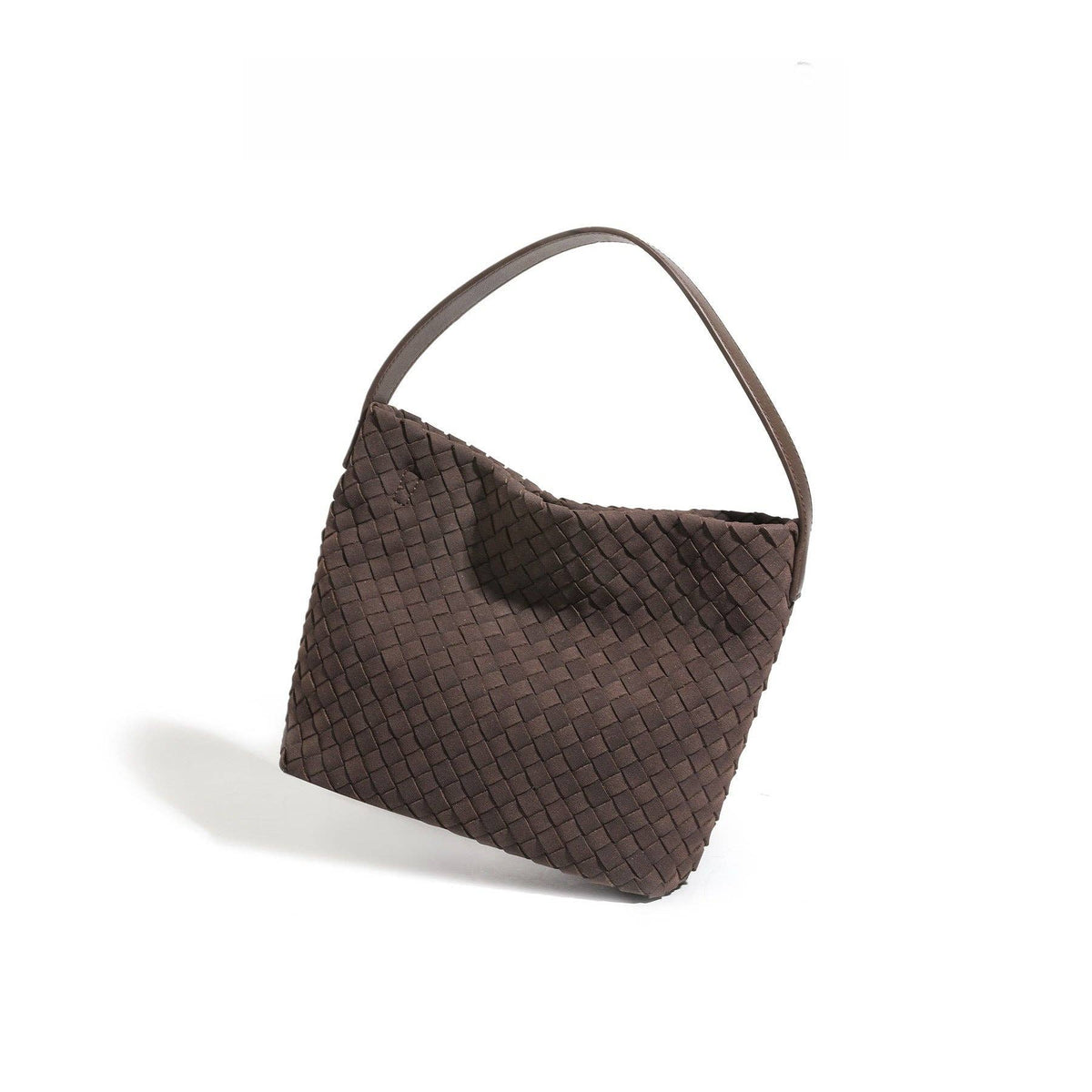 Woven Suede Shoulder Tote Bag - coffee
