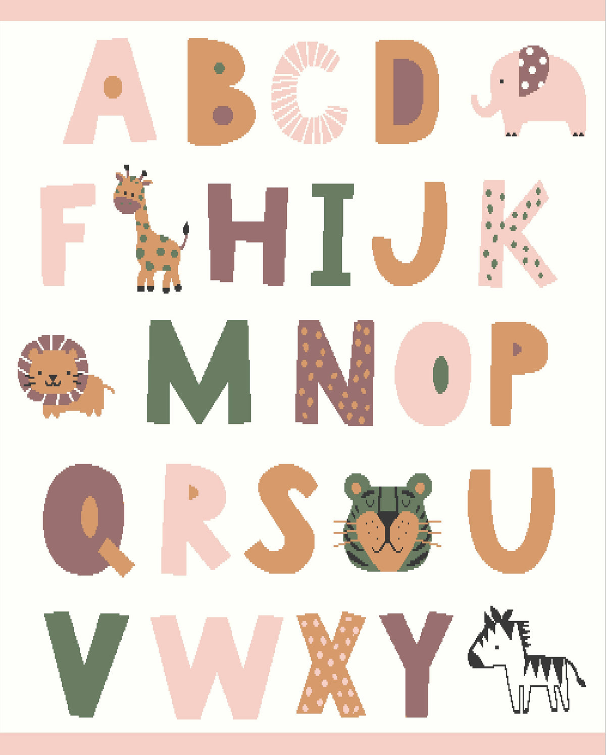 Couverture bébé en coton bio Alphabet rose