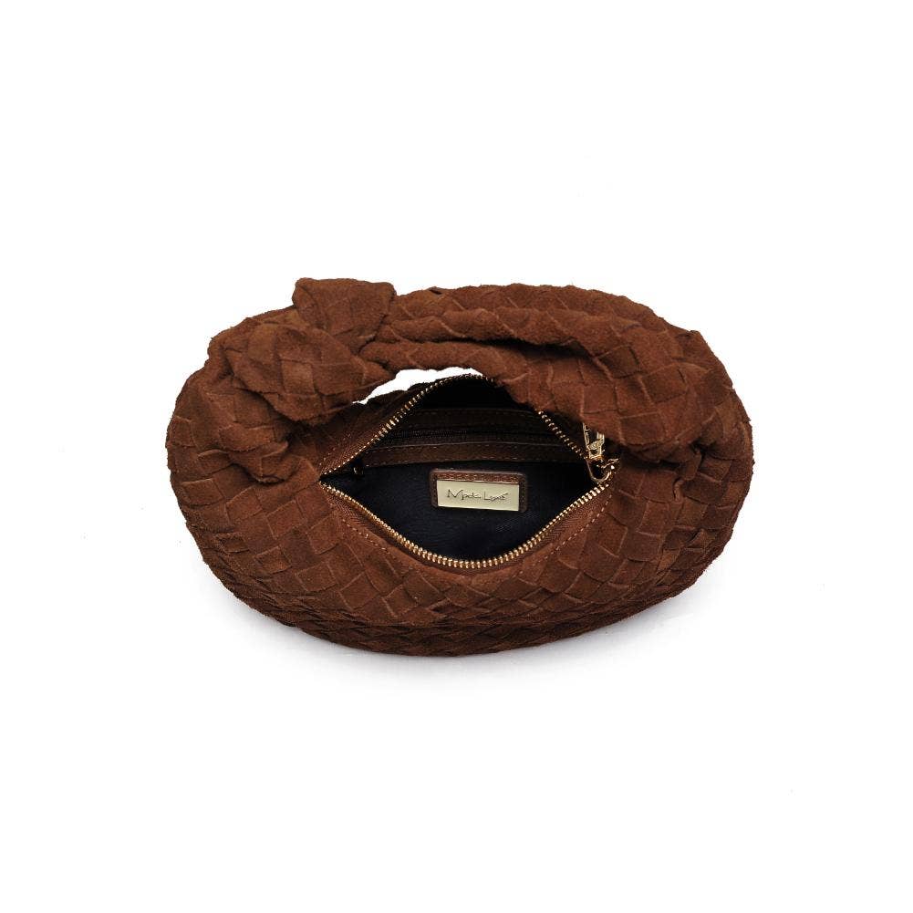 Pochette en cuir suédé tressé véritable - chocolat