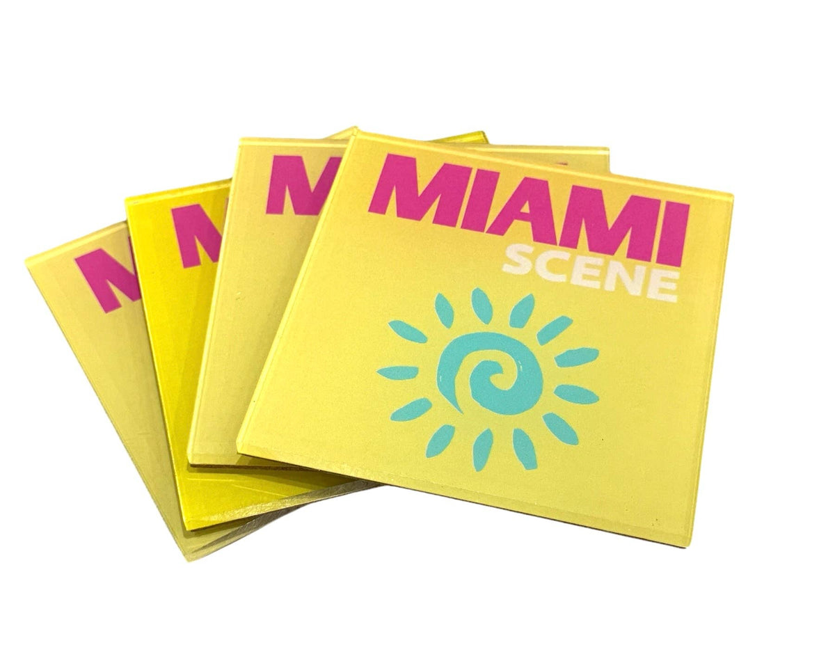 Set of 4 Acrylic Coasters in holder, Miami