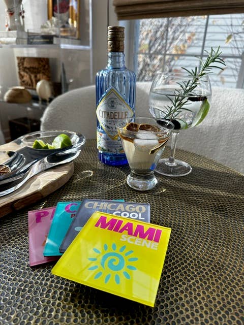 Ensemble de 4 sous-verres en acrylique avec support, Miami