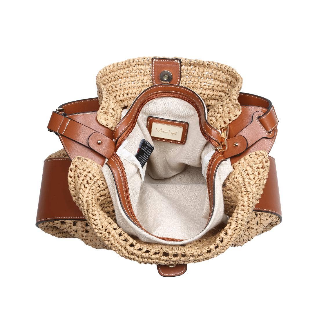 Sac cabas hobo en paille tressée – liseré marron
