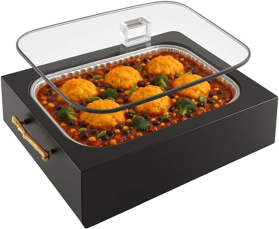 Plat de service transparent avec couvercle, noir et or