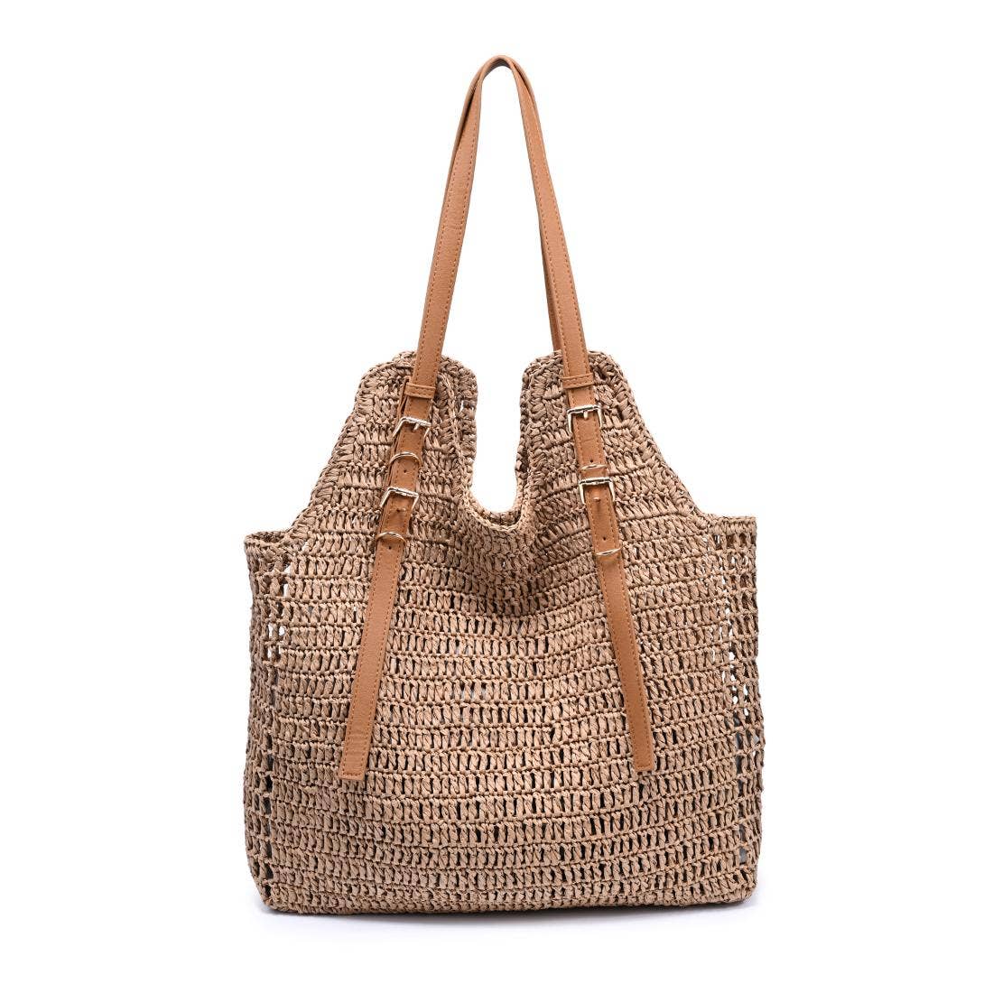 Sac cabas tissé main avec brides à boucle - naturel