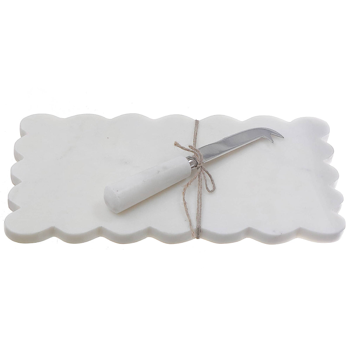 Planche à fromage rectangulaire blanche festonnée en marbre avec tartineur