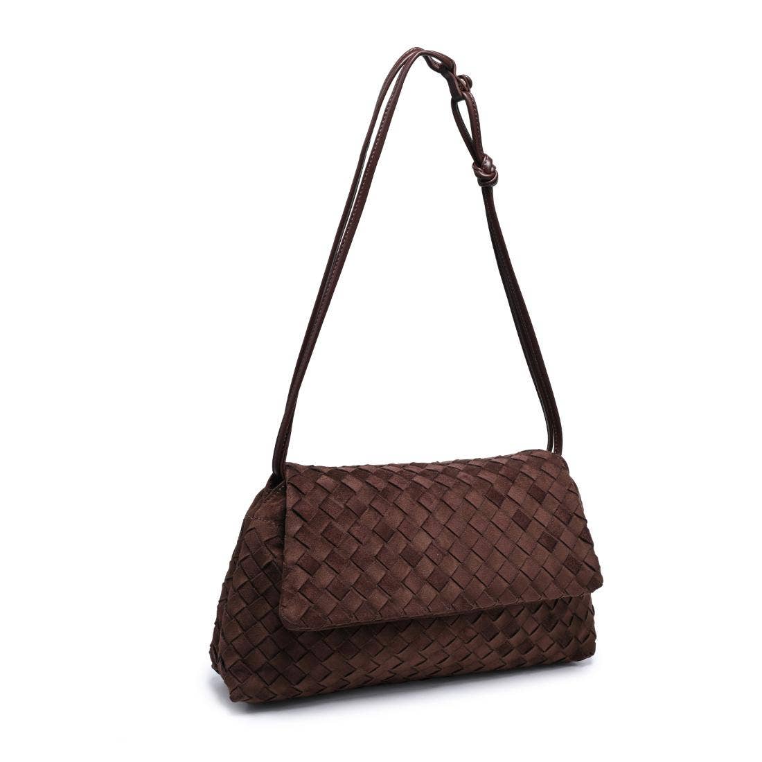 Woven suede flap Crossbody - chocolate